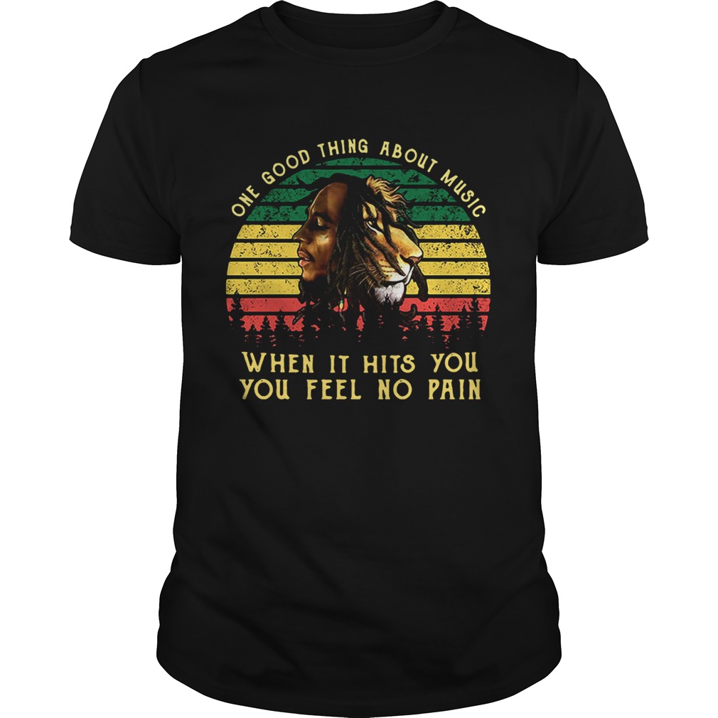 Bob Marley Iron Lion Zion one good thing about music when it hits you you feel no pain retro tshirt