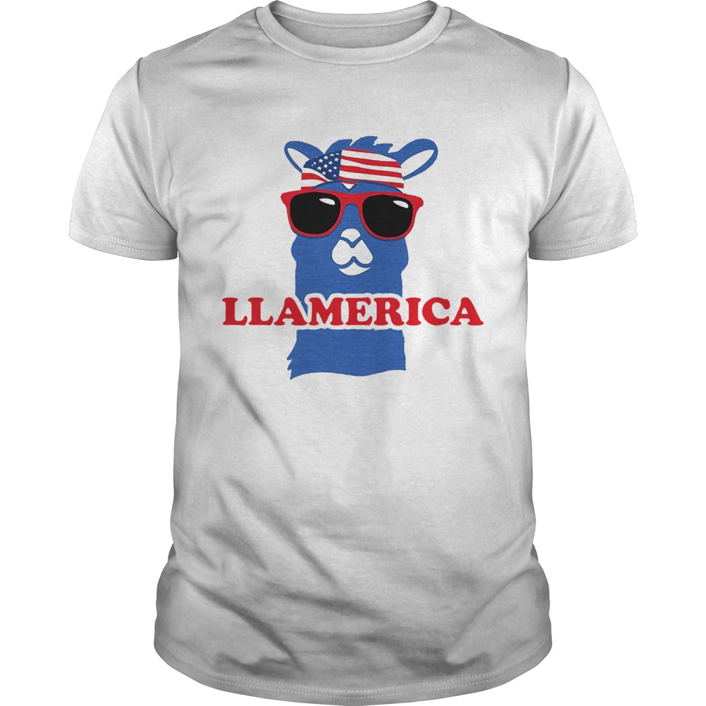 Llamerica llama with American flag headband shirt