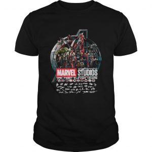 Guys Marvel studios the first eleven years all characters signature Avengers shirt