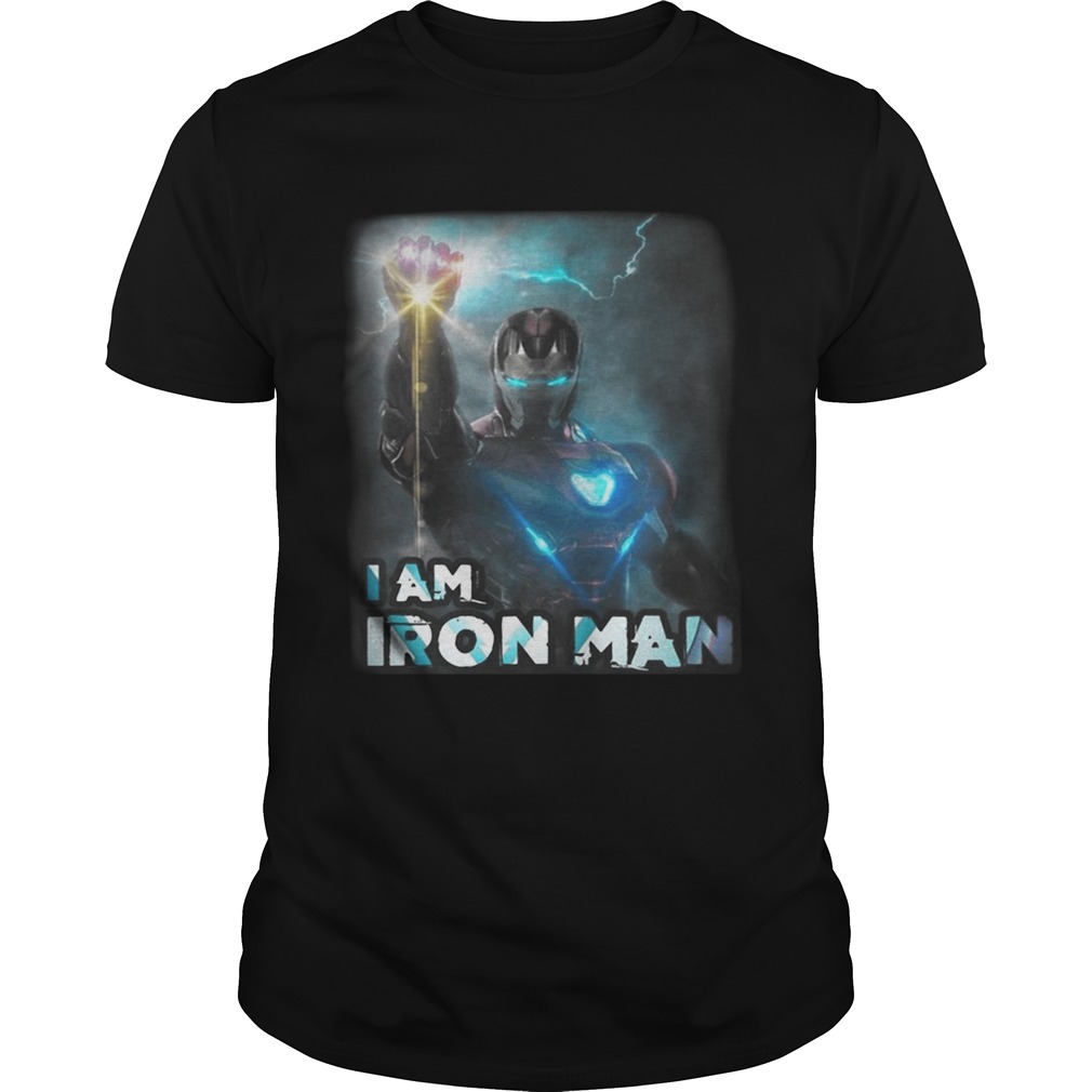 Tony Stark wielding The Infinity Gauntlet I am Iron Man shirt