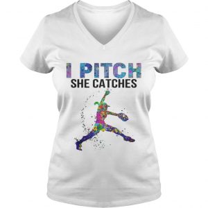 I pitch she catches Ladies Vneck