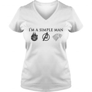 Im a simple man I love Millennium Falcon Star Wars Avengers and Game of Thrones Ladies Vneck