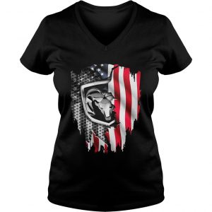 Independence Day 4th of July Dodge Ram Head America Flag Ladies Vneck