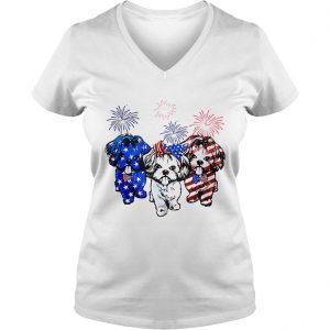 Independence day 4th of July Shih Tzu beauty America flag Ladies Vneck