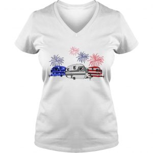 Independence day 4th of July camping beauty America flag Ladies Vneck