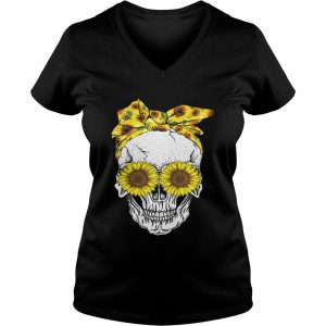 Lady Skull sunflower Ladies Vneck