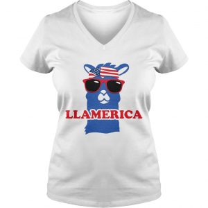 Llamerica llama with American flag headband Ladies Vneck