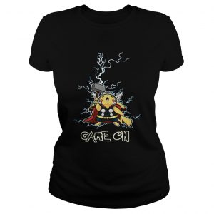 Pikachu being the God of Thunder Thor game on Ladies Tee