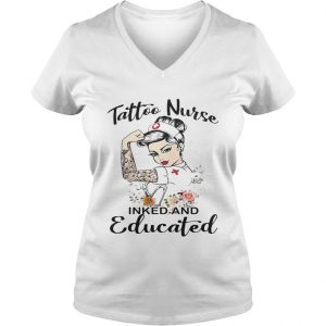 Strong woman tattoo nurse inked and educated Ladies Vneck