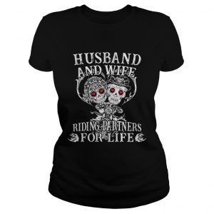Tattoo and skull Husband and wife riding partners for life Ladies Tee