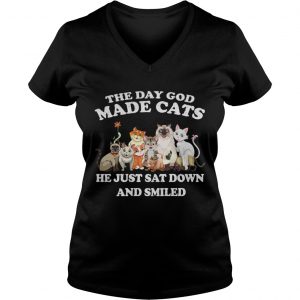 The Day God Made Cats he just sat down and smiled Ladies Vneck