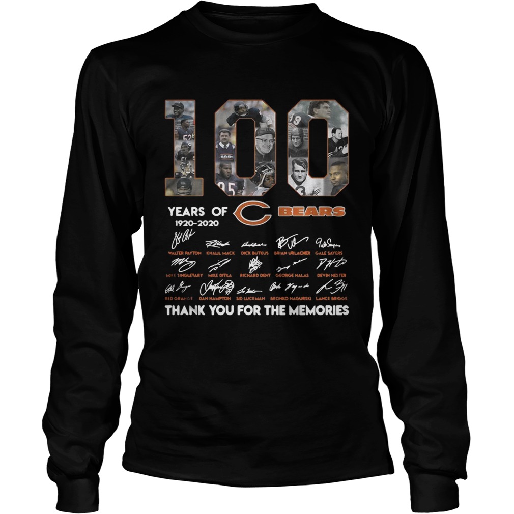 100 years of Chicago Bears 1920 2020 signature thank you for the LongSleeve