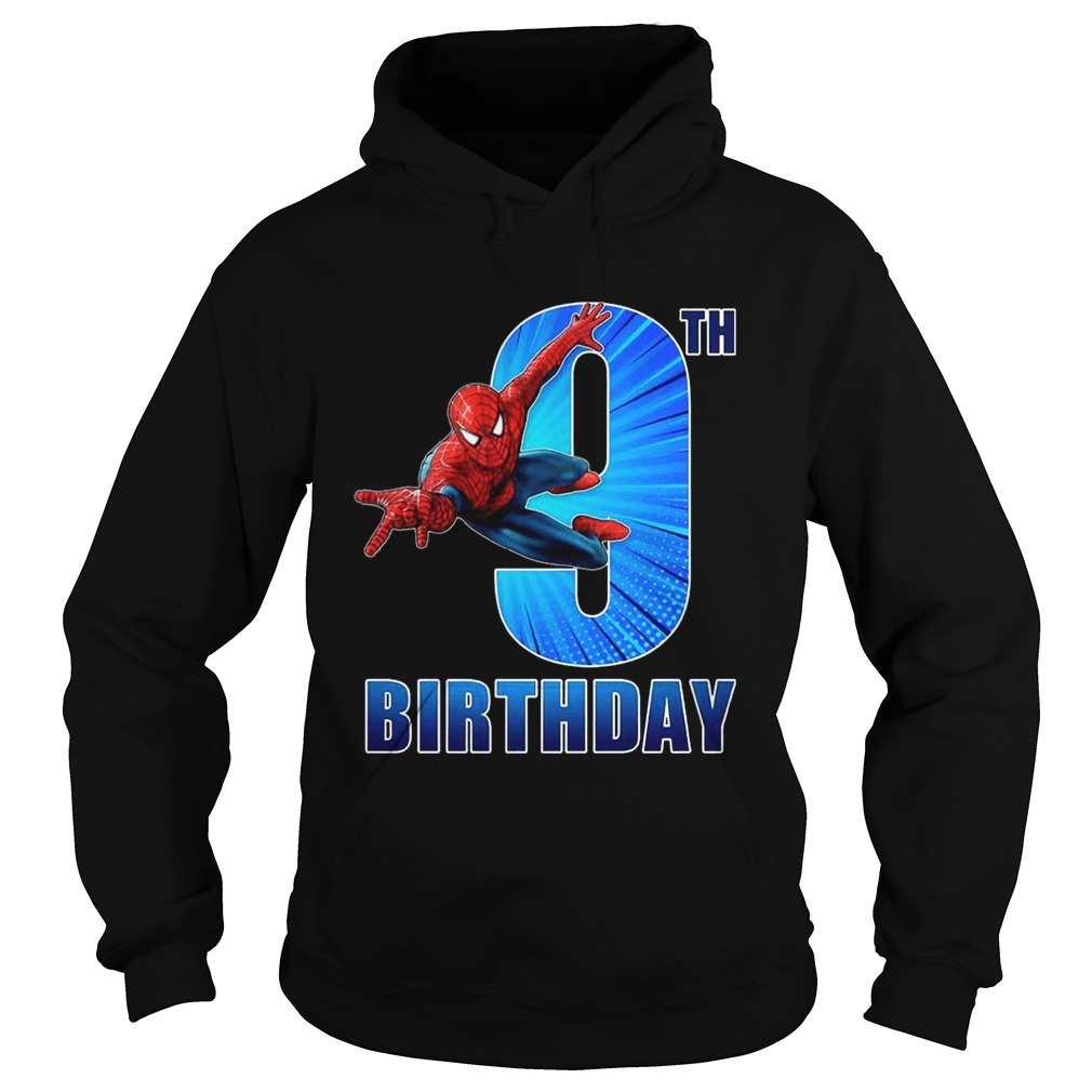 1559889623Spiderman Swinging 9th Funny Birthday Youth T- Hoodie