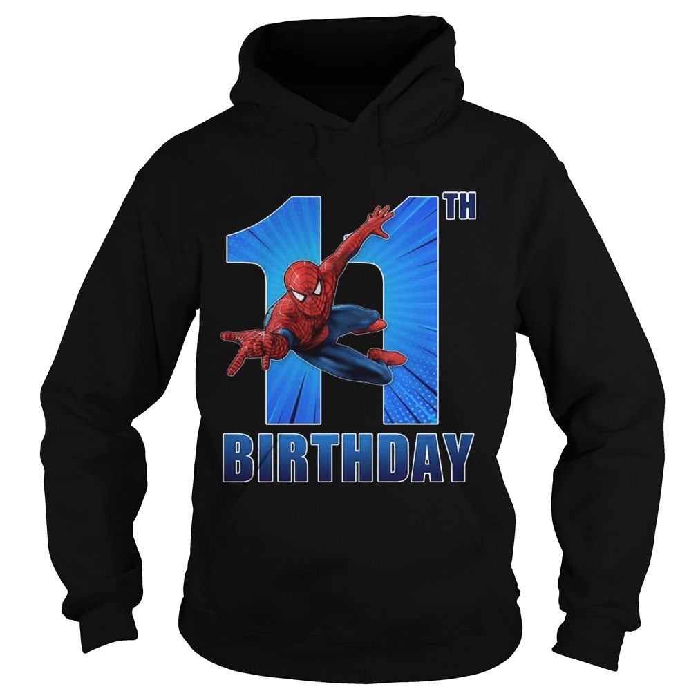 1559967478Spiderman Swinging 11th Funny Birthday Youth T- Hoodie