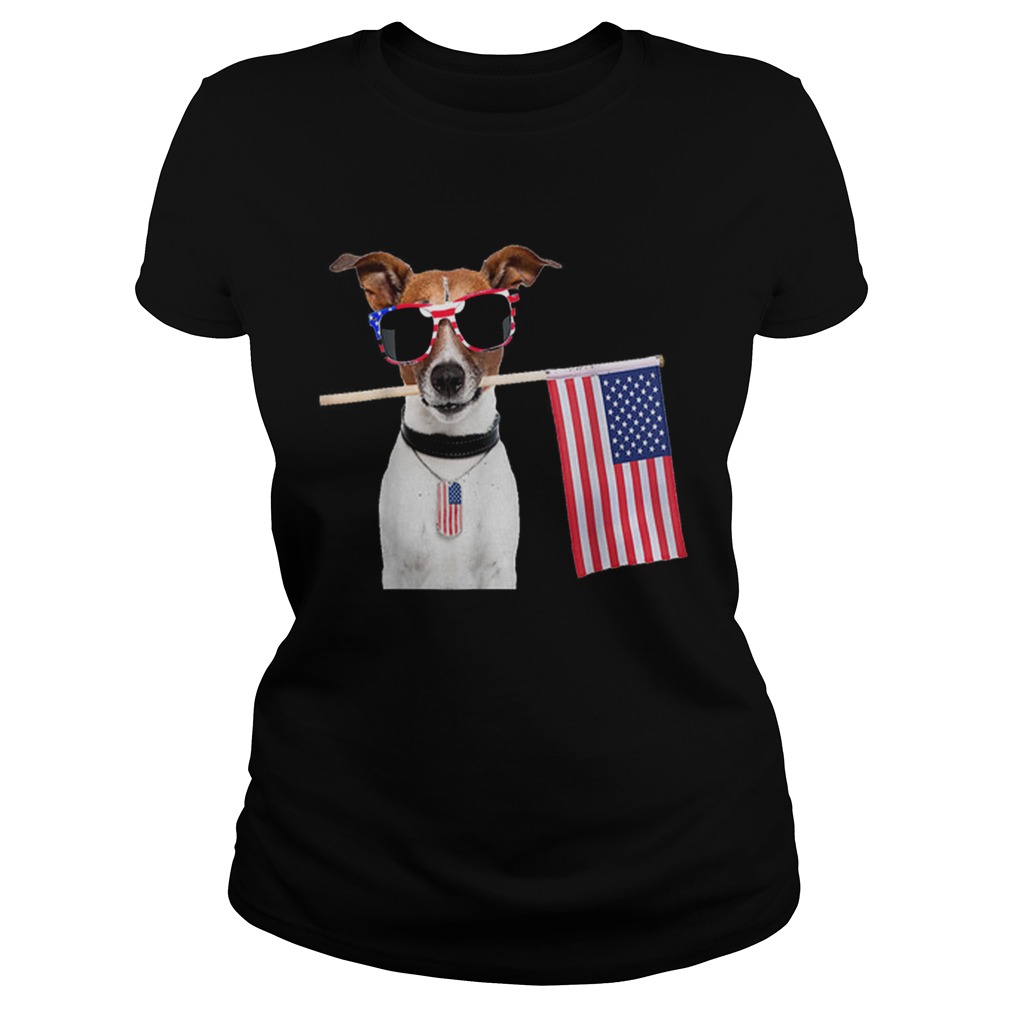 4th Of July American Flag Jack Russel Terrier Dog Tags Shirt Classic Ladies