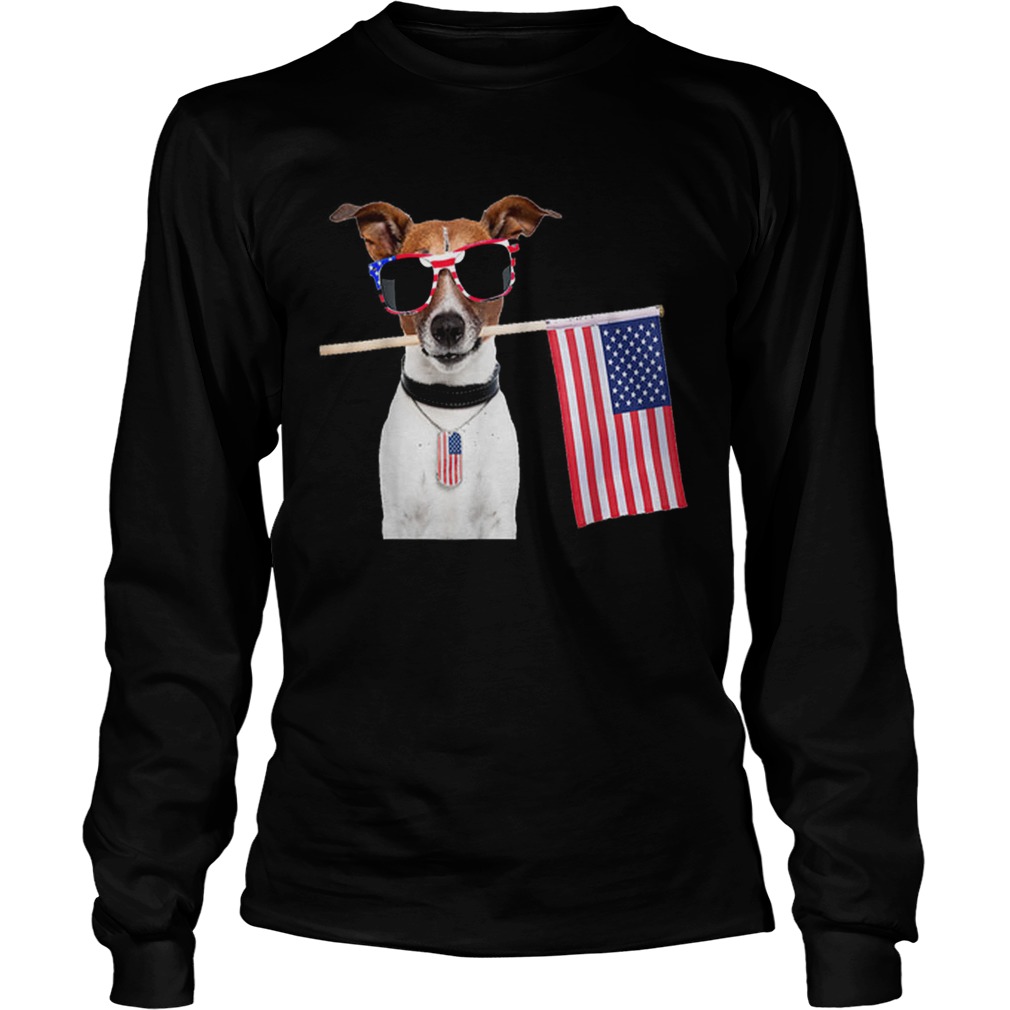 4th Of July American Flag Jack Russel Terrier Dog Tags Shirt LongSleeve