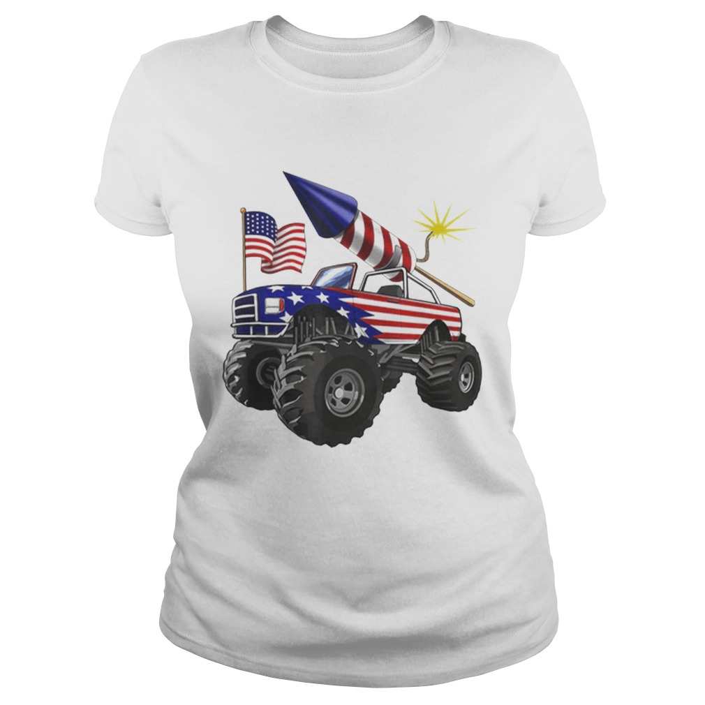 4th Of July Monster Truck American Flag Gift Shirt Classic Ladies