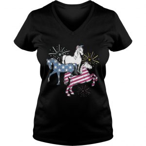 American Flag Horse For Independence Day Funny Ladies Vneck