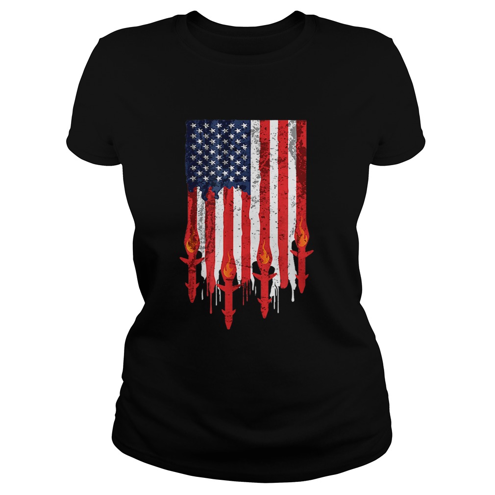 American Flag With Missiles War Military Patriotic Classic Ladies