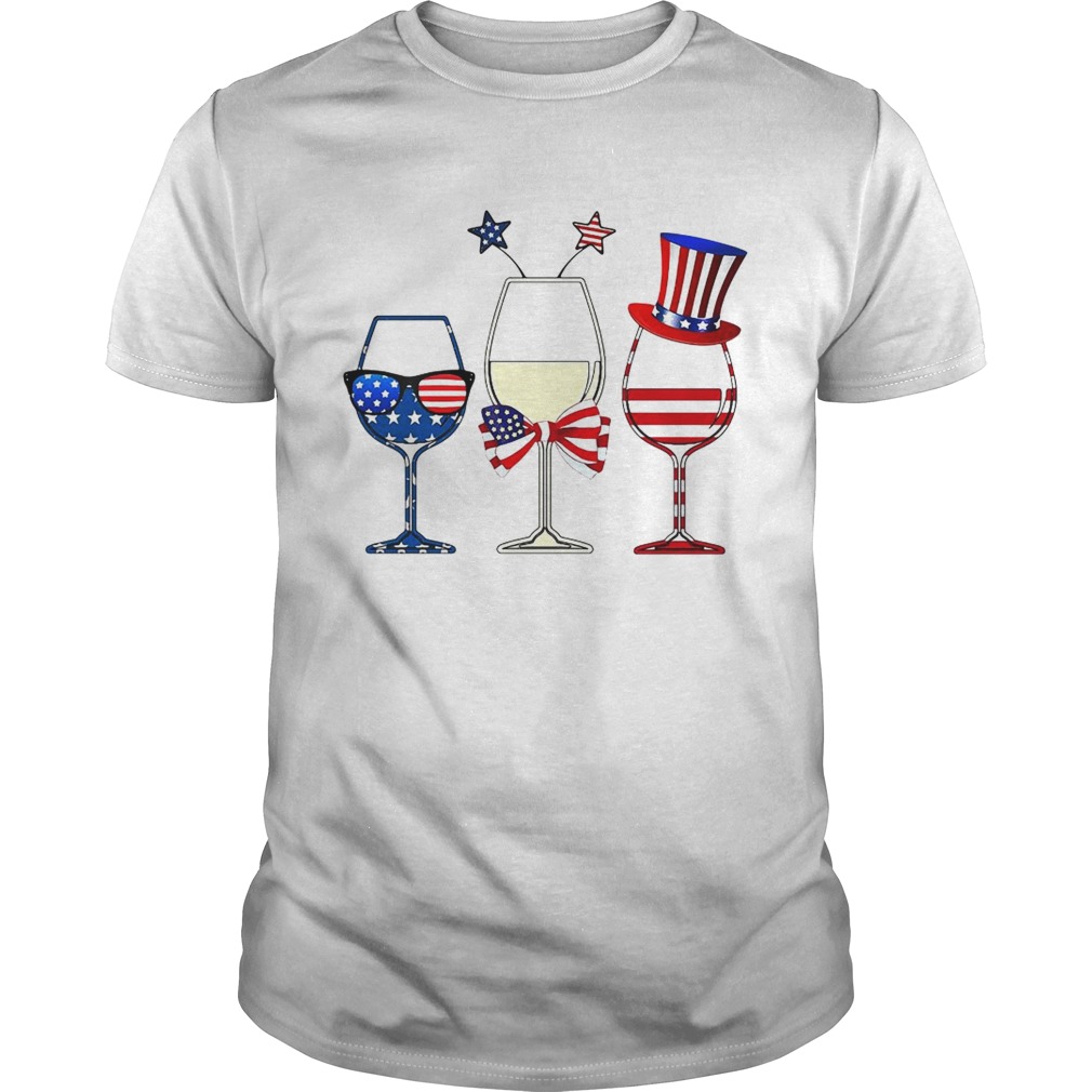 Blue White Red Wine glasses 4th of July shirt
