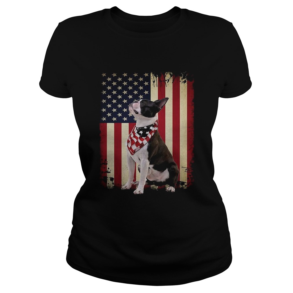 Boston Terrier dog American flag Shirt Classic Ladies