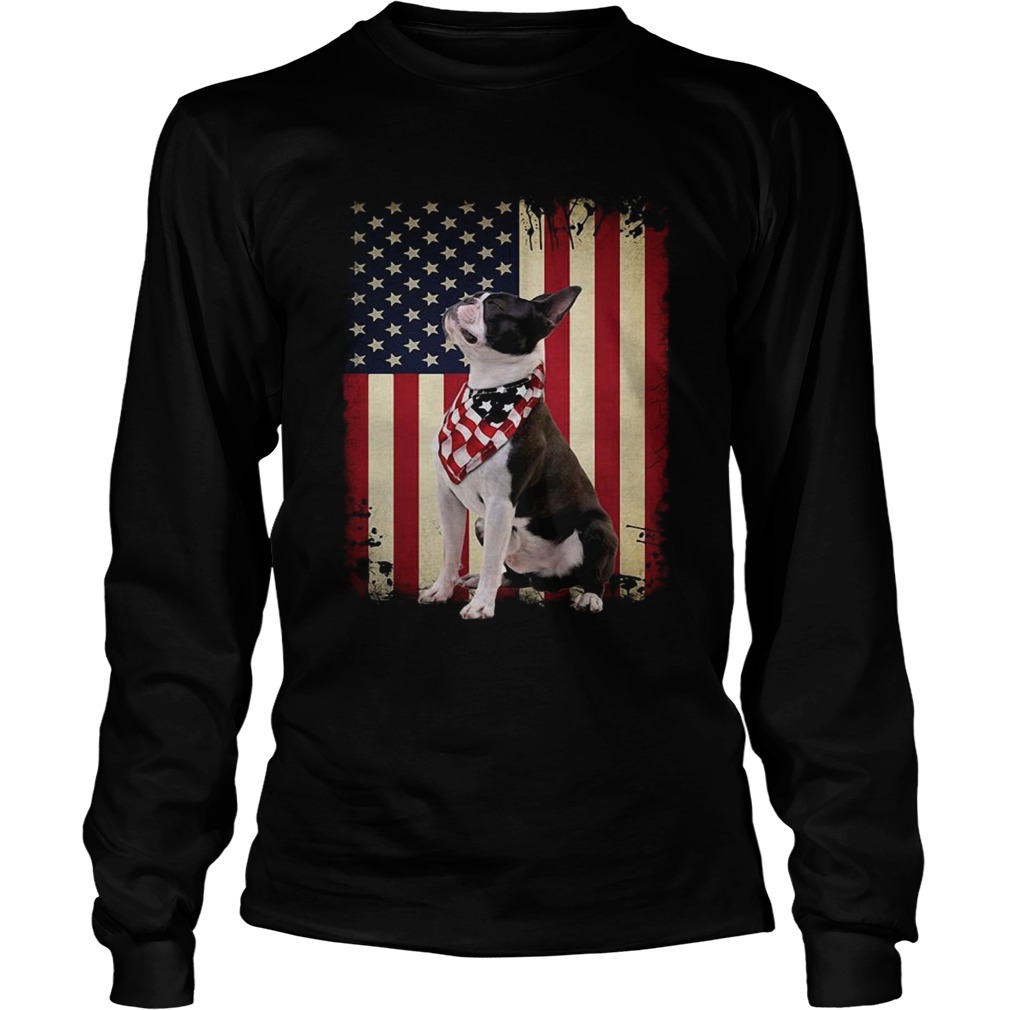 Boston Terrier dog American flag Shirt LongSleeve