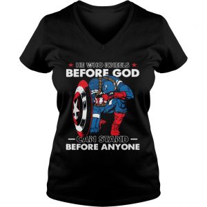Captain America he who kneels before god can stand before anyone Ladies Vneck