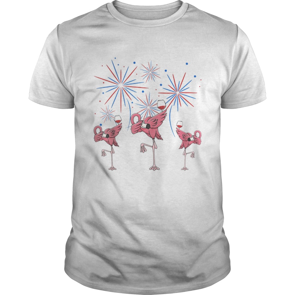 Dabbing Flamingo With Wine Glass Firework 4th Of July American Flag shirt