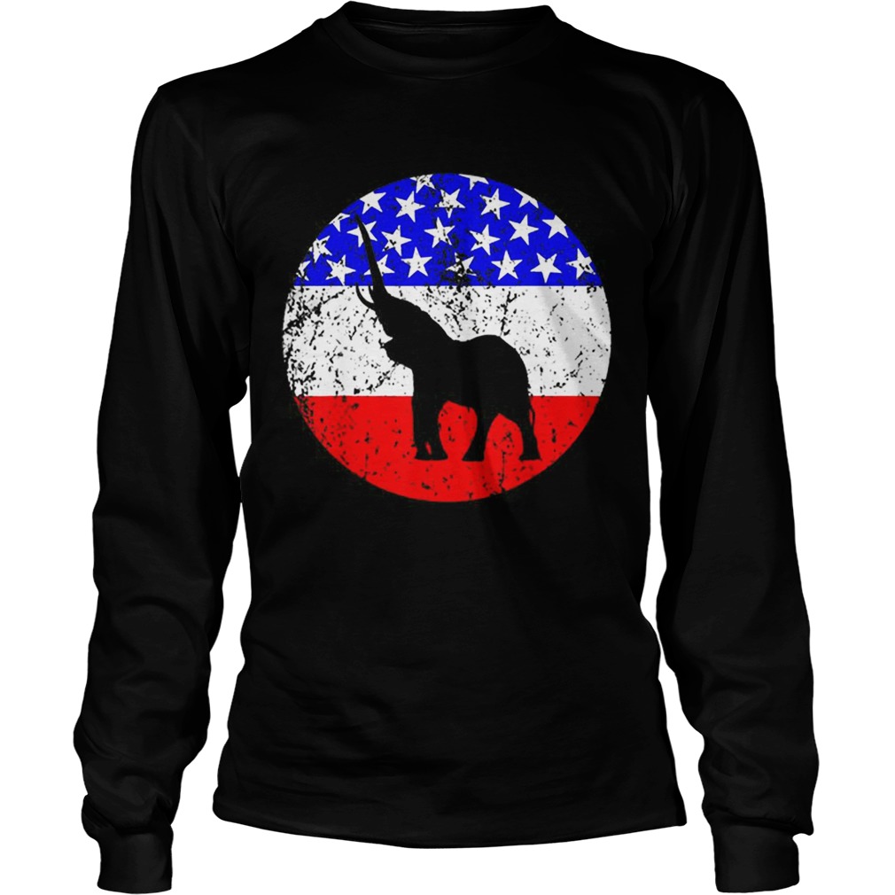 Elephant Retro Style Animal American Flag LongSleeve