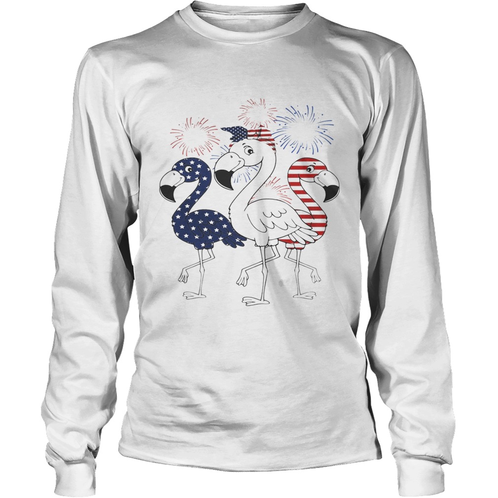 Flamingo 4th of July independence day American flag fireworks LongSleeve