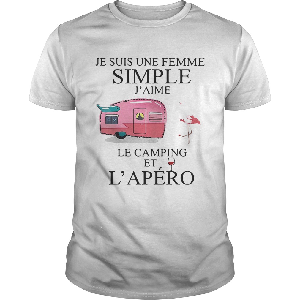 Flamingo Je suis une femme simple jaime le camping et lapero shirt