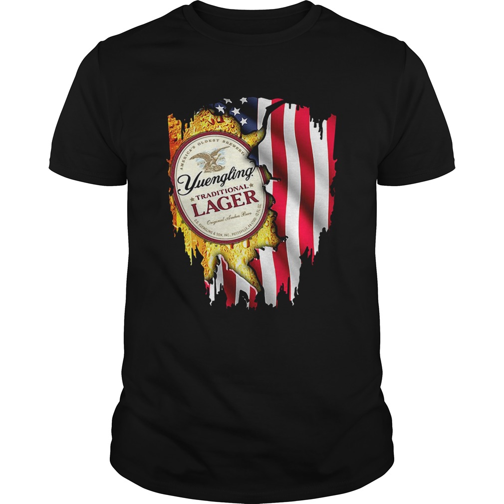 Yuengling Traditional Lager inside American flag shirt