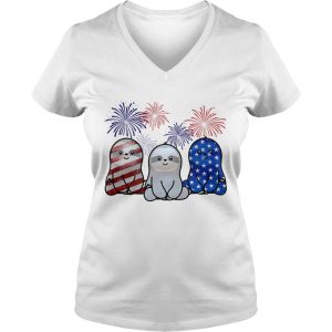 Independence day 4th of July Sloth beauty America flag Ladies Vneck