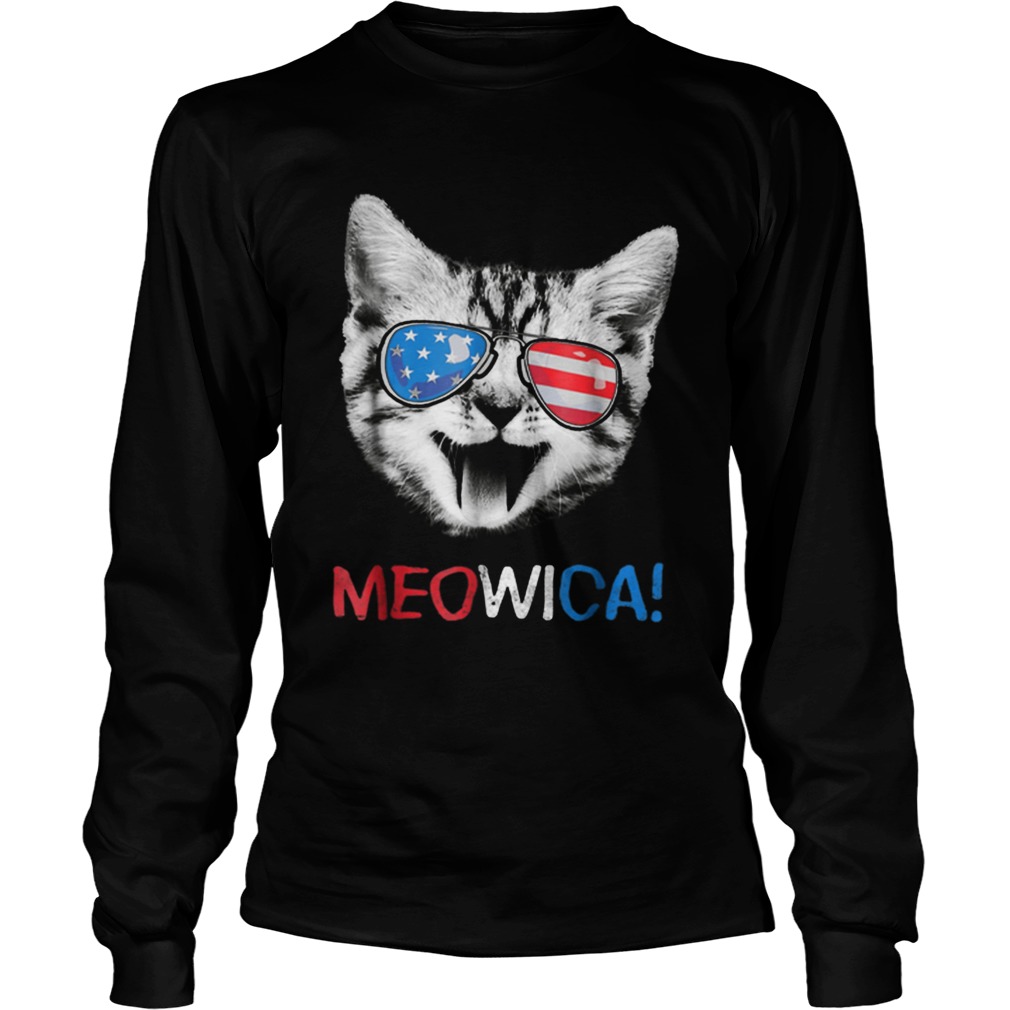 Meowica 4th Of July Cat Usa American Flag Shirt LongSleeve