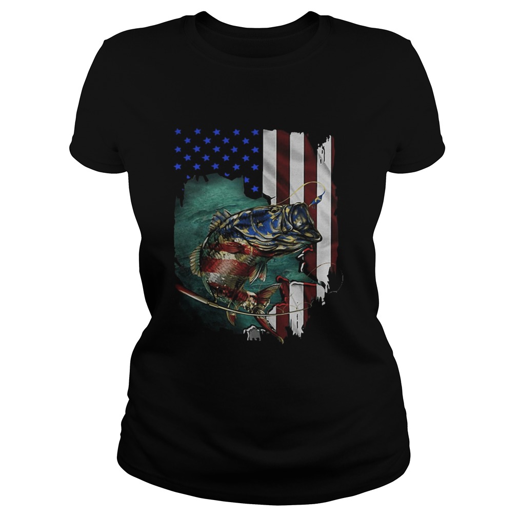 Original Bass Fishing 4th Of July American flag Shirt Classic Ladies