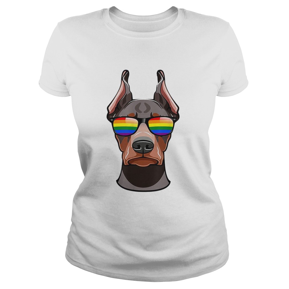 Original Doberman Pinscher Face Rainbow Sunglasses LGBT Pride Shirt Classic Ladies