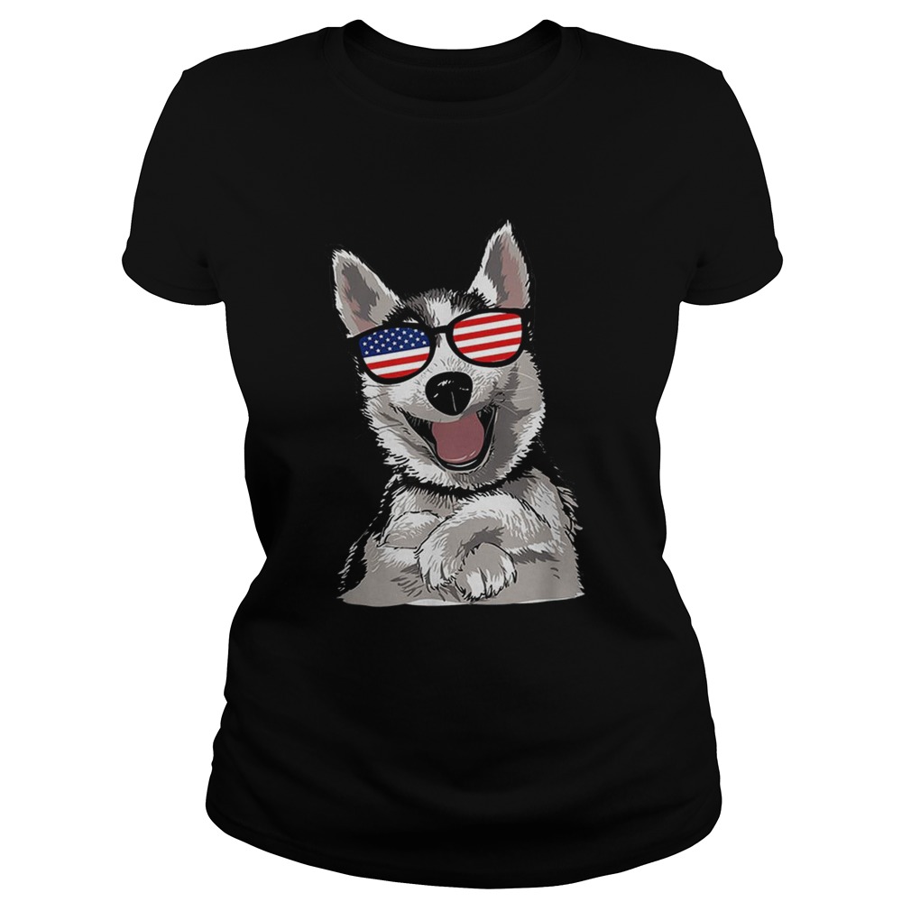Original Funny Patriotic Dog Husky 4th Of July Usa Flag Shirt Classic Ladies
