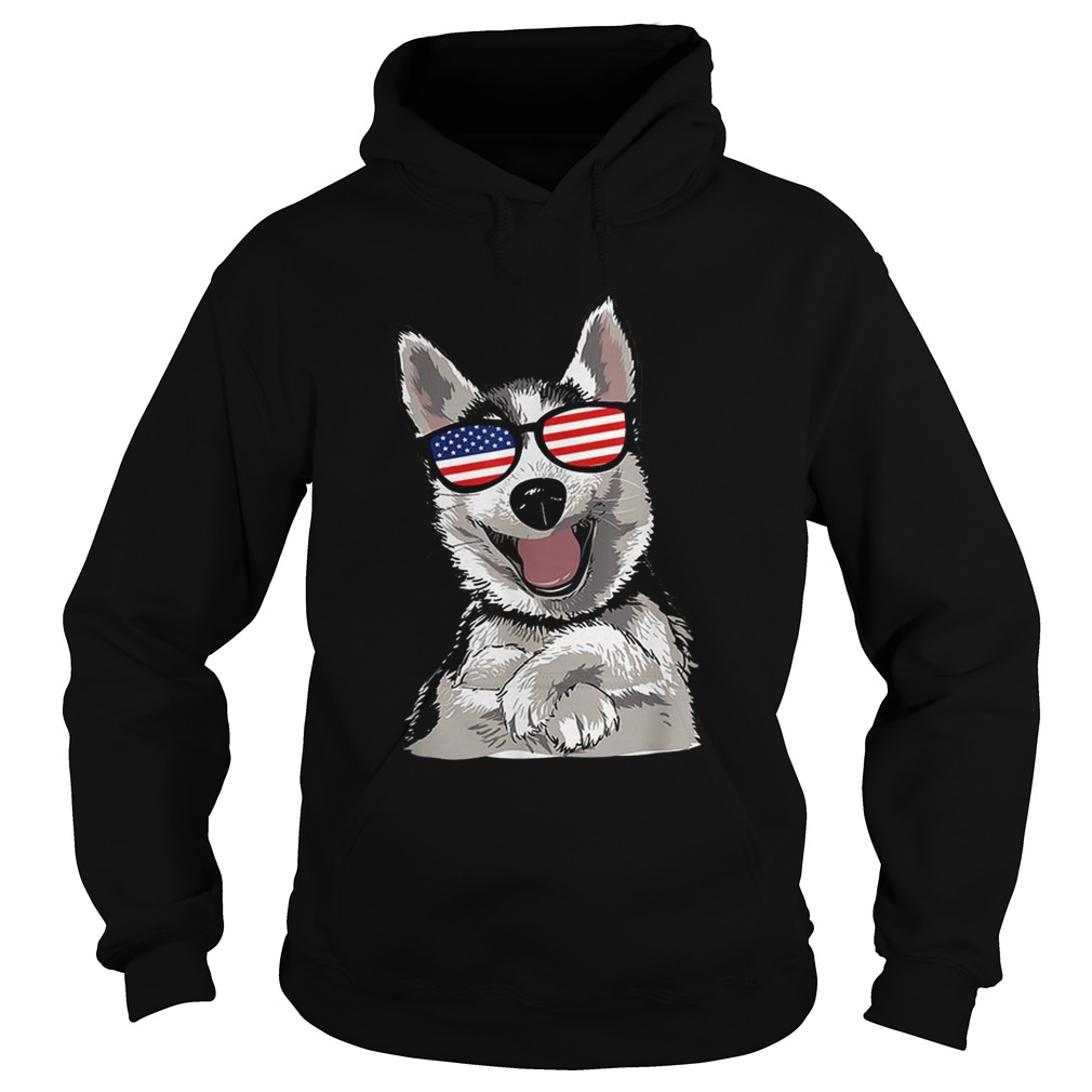 Original Funny Patriotic Dog Husky 4th Of July Usa Flag Shirt Hoodie