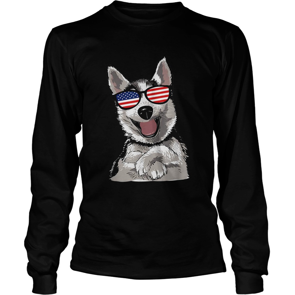 Original Funny Patriotic Dog Husky 4th Of July Usa Flag Shirt LongSleeve