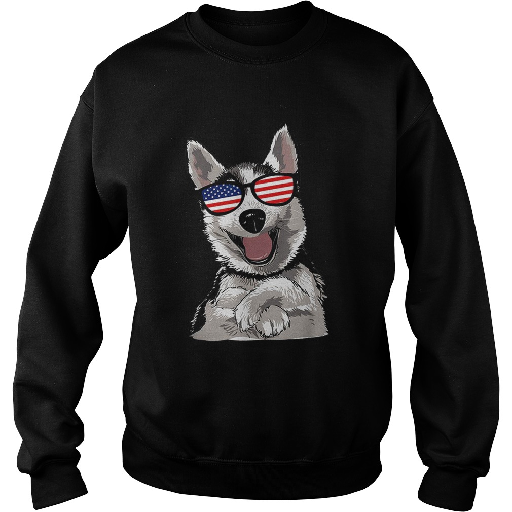 Original Funny Patriotic Dog Husky 4th Of July Usa Flag Shirt Sweatshirt