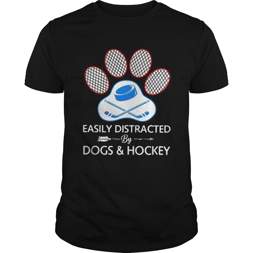 Paw easily distracted dogs and hockey shirt