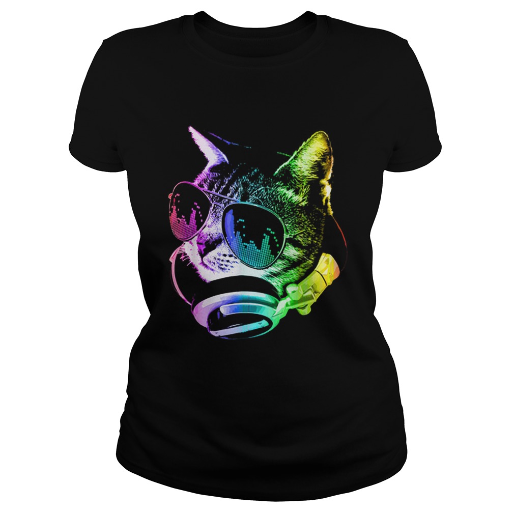 Premium Rainbow Music Cat LGBT Pride Cat Shirt Classic Ladies