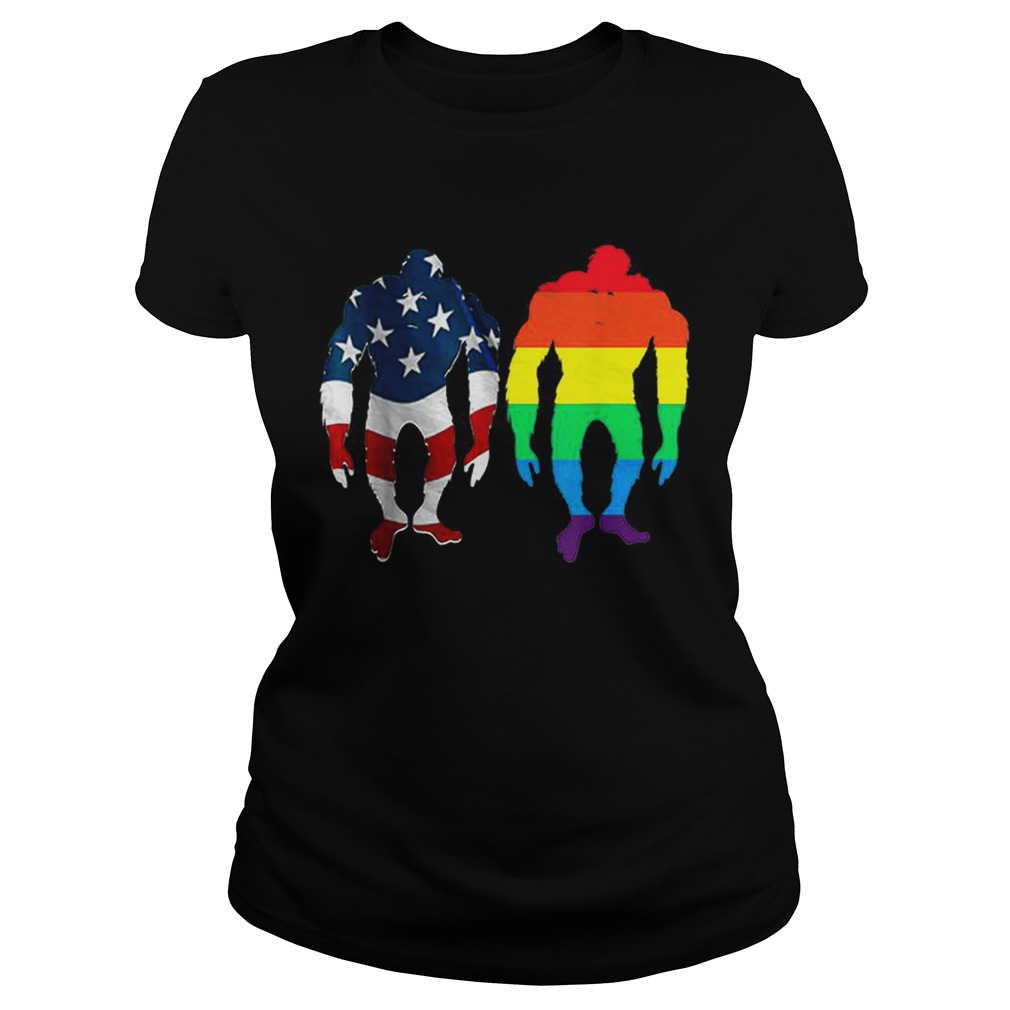 Rainbow Bigfoot LGBT American Flag 4th Of July Classic Ladies