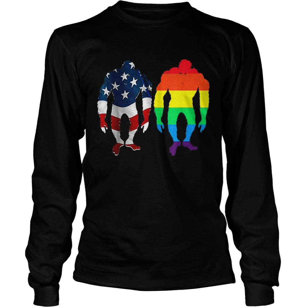 Rainbow Bigfoot LGBT American Flag 4th Of July LongSleeve