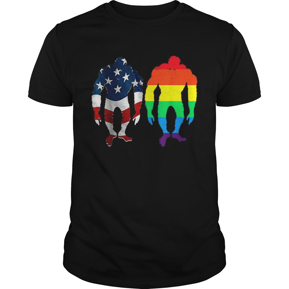 Rainbow Bigfoot LGBT American Flag 4th Of July shirt