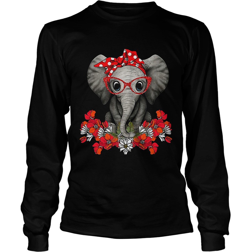 Red bow elephant with flowers LongSleeve