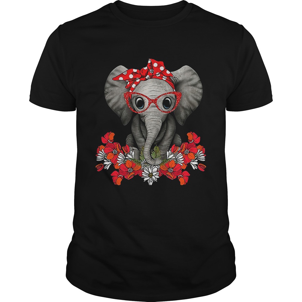 Red bow elephant with flowers shirt