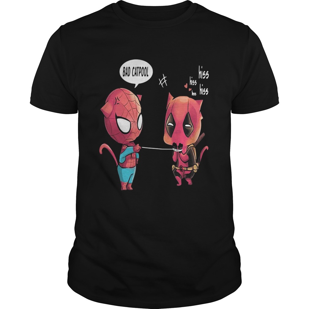 Spider man tied Deadpool Bad Catpool hiss hiss hiss shirt