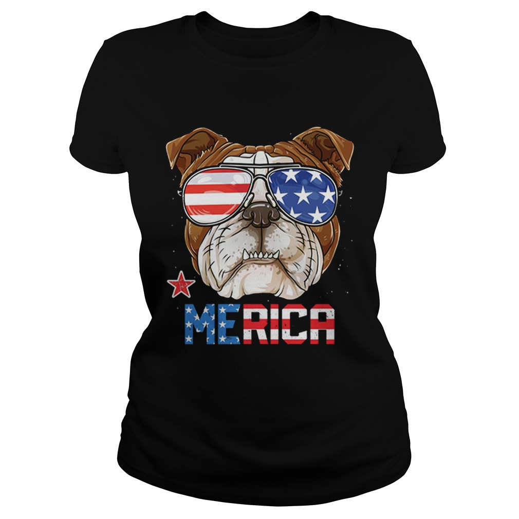 Sunglass Bulldog Merica 4th July independence day American flag Classic Ladies