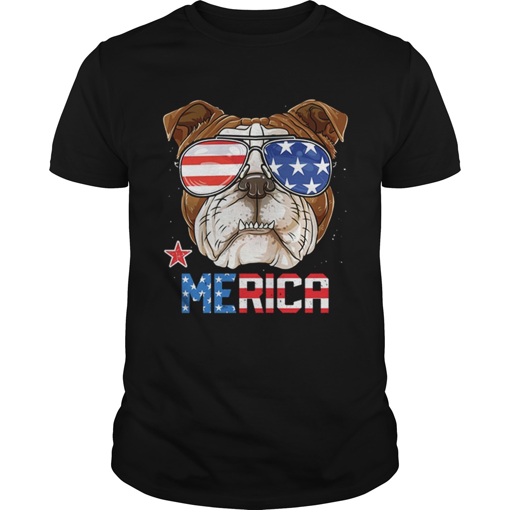 Sunglass Bulldog Merica 4th July independence day American flag shirt